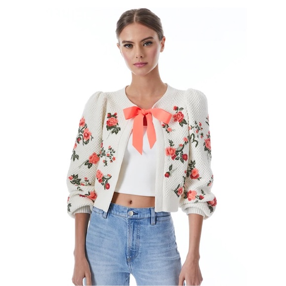 🔥🔥🔥NEW Alice + Olivia Kitty Foral Puff Sleeve Cardigan - Picture 1 of 8